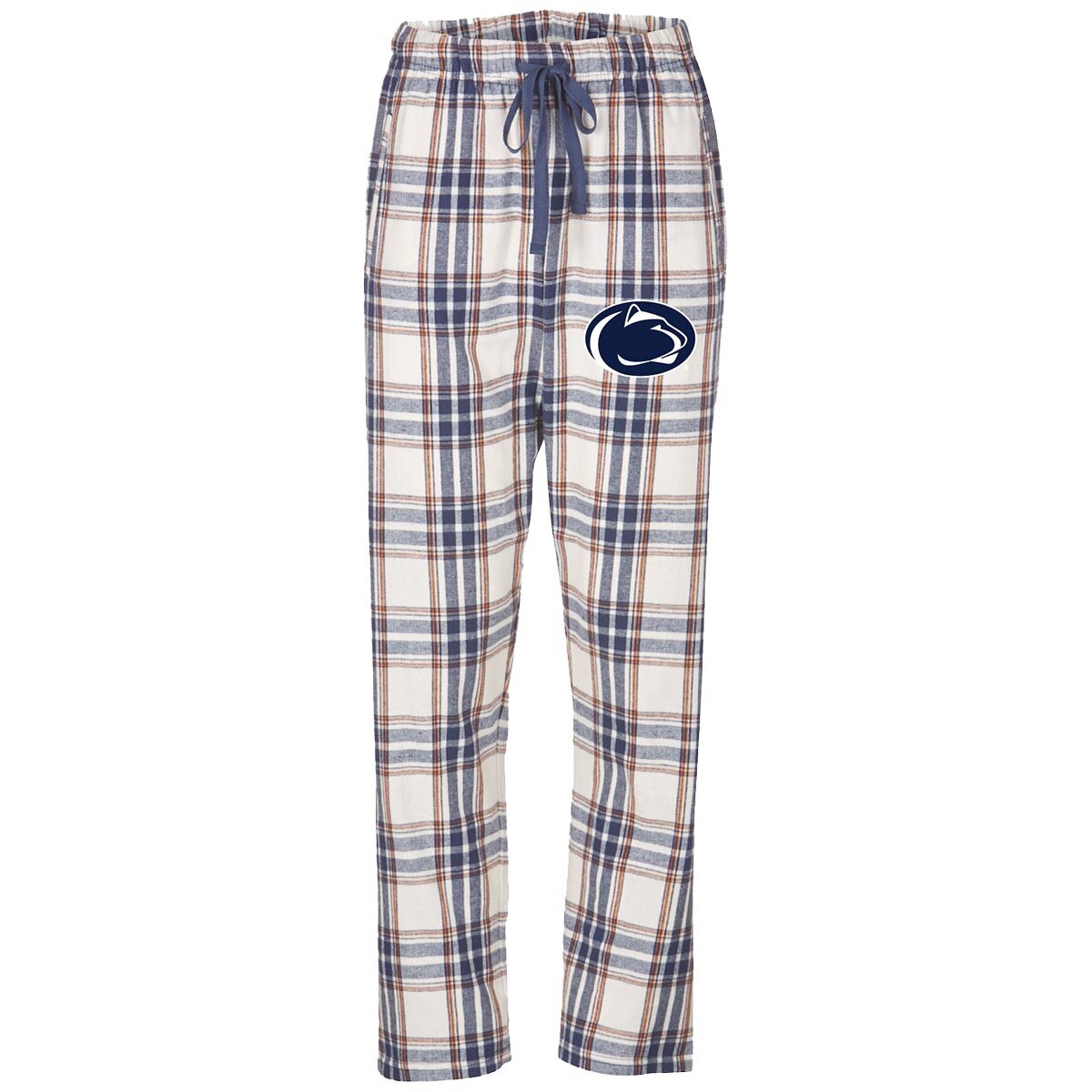 women's natural oatmeal plaid flannel pants with Penn State Athletic Logo on left thigh